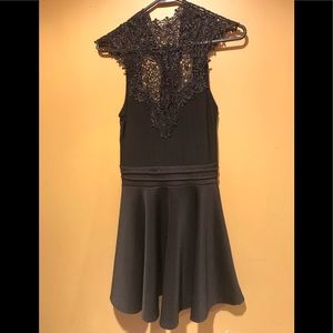 Black lace top skater dress